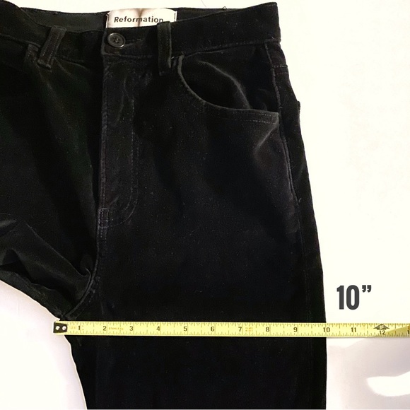 REFORMATION BLACK MALI STRETCH VELVET PANTS high rise bootcut flare velour jeans - Picture 13 of 13